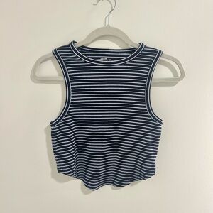 Aerie Blue and White Fitted Crop Tank Top